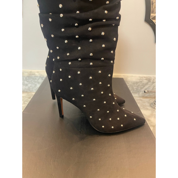 BCBGMAXAZRIA Toni Black Studded Leather Knee High Boots 7M / 38 NIB - Picture 9 of 10